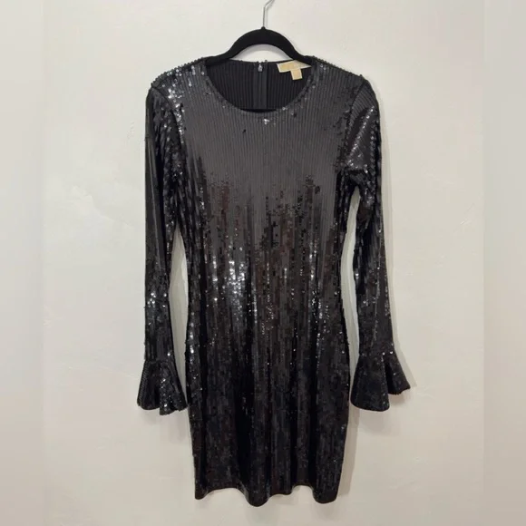 MICHAEL Michael Kors Black Sequin Long Sleeve Mini Dress, S - Picture 2 of 5